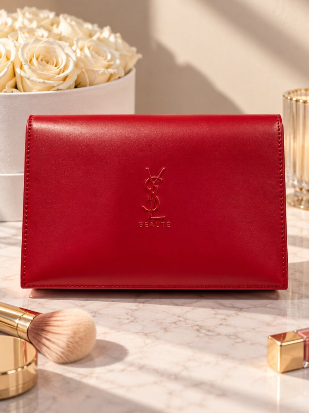 Red Faux Leather Makeup Bag Cosmetic Pouch Snap Closure New